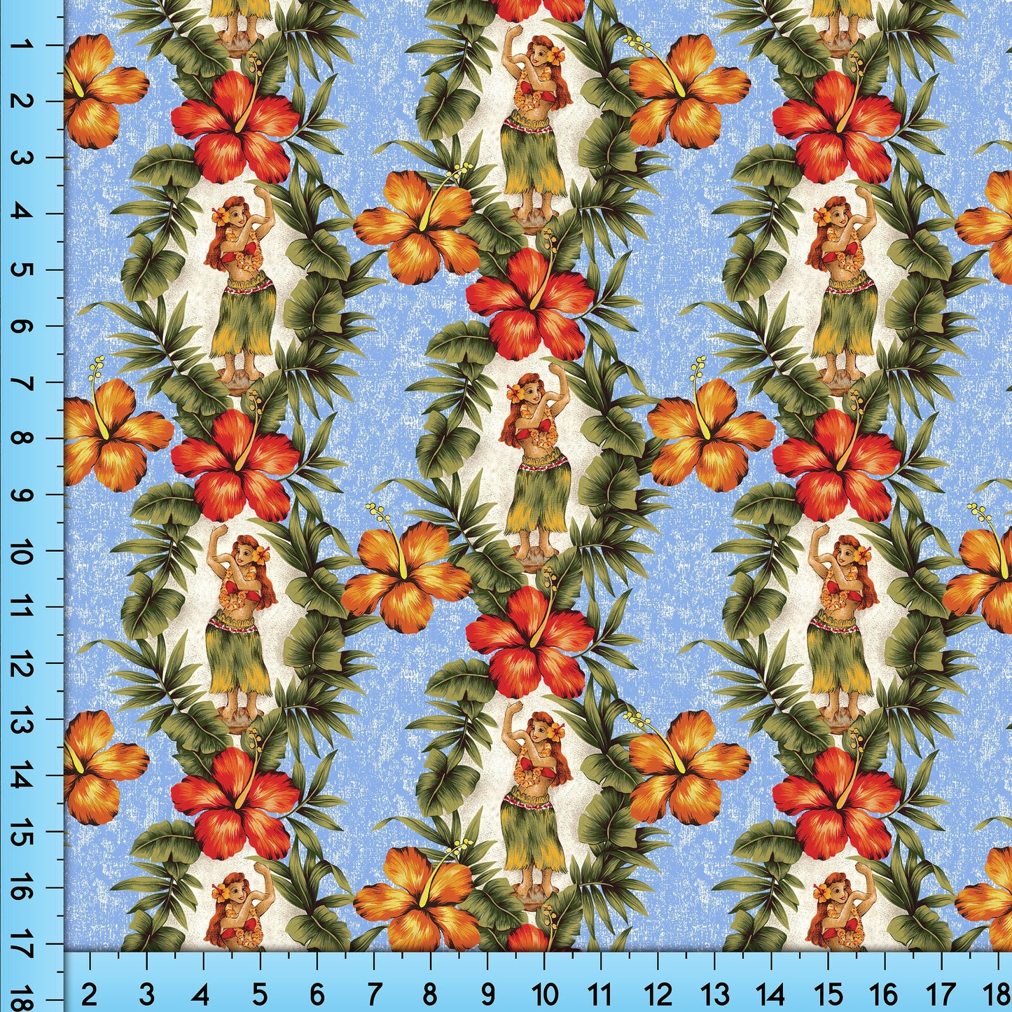 Hula Girl Hibiscus Flower Fabric, Tan Tropical Hawaiian Shirt Floral Fabric Pattern By the Yard