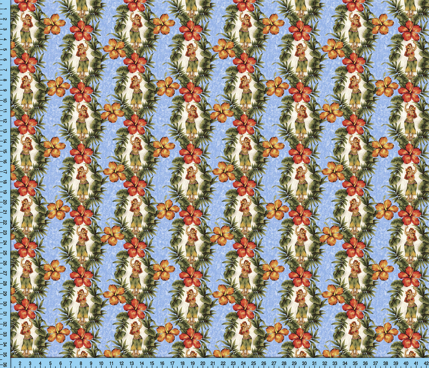 Hula Girl Hibiscus Flower Fabric, Tropical Hawaiian Shirt Floral Fabric Pattern By the Yard