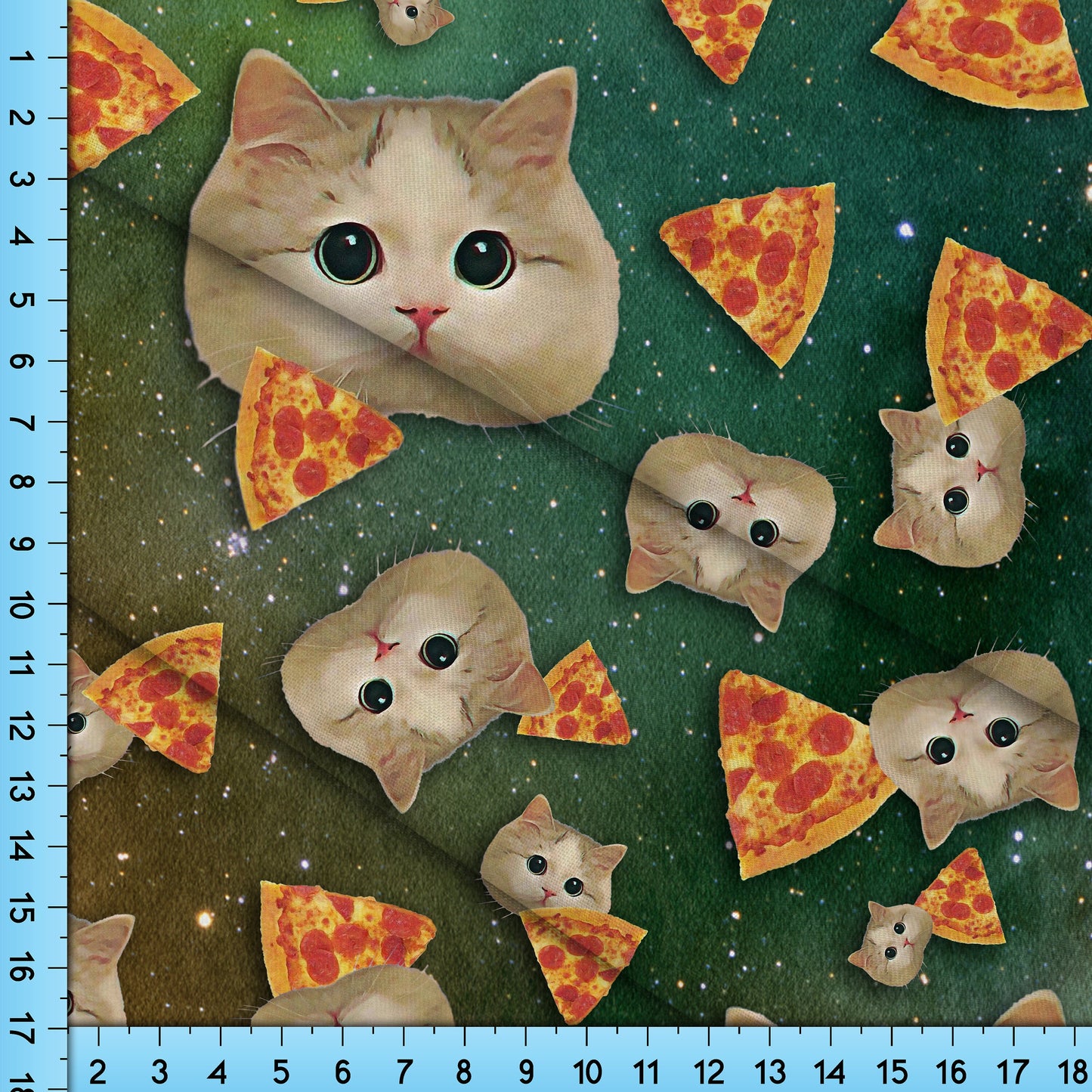 Kittens in Space with Pizza Fabric Pattern By the Yard