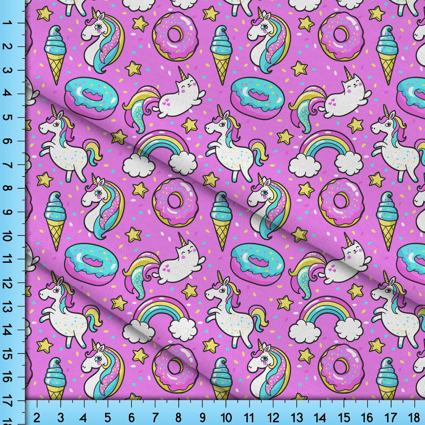 Pink Unicorns and Donuts Fabric Printed By the Yard