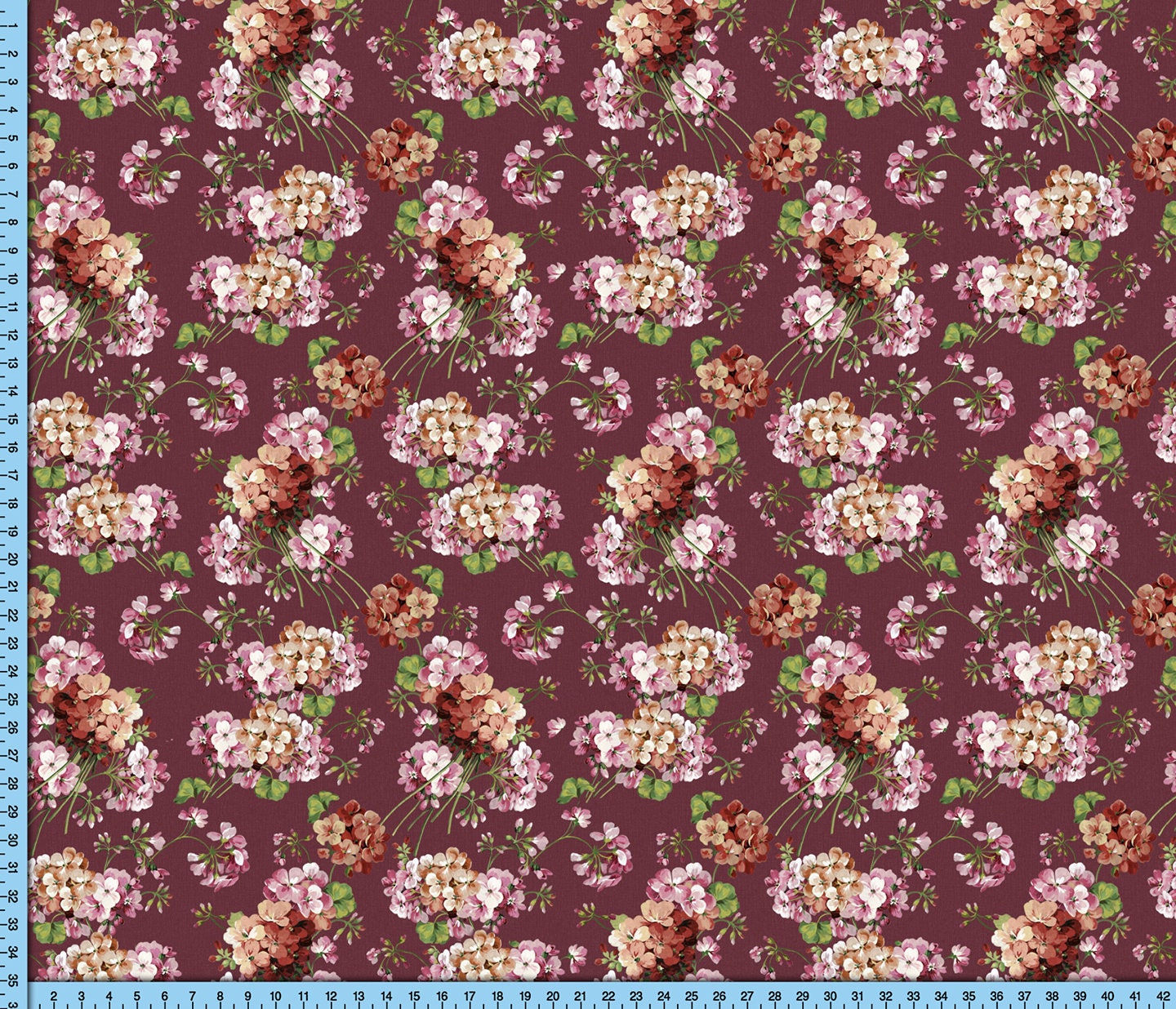 Burgundy Floral Cottagecore Fabric Pattern, Hydrangea Flower Design Printed By the Yard for Crafts, Shirts, Masks