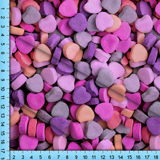 Candy Hearts Fabric By The Yard, Realistic Valentine Photo Fabric of I Love You Hearts Printed on the fabric of your choice, Mask Fabric