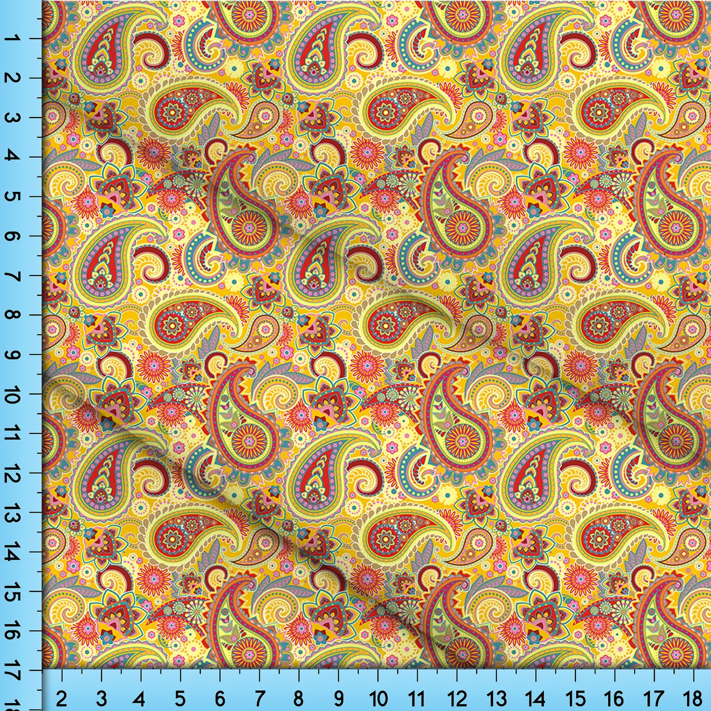 Yellow Paisley Fabric Printed By the Yard, Half Yard or Fat Quarter