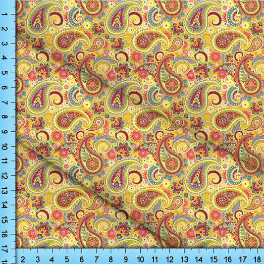 Yellow Paisley Fabric Printed By the Yard, Half Yard or Fat Quarter