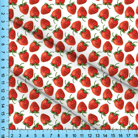 Fresh Red Strawberry Fabric Print, Fruit Pattern By the Yard or Fat Quarter for masks, clothing, craft projects