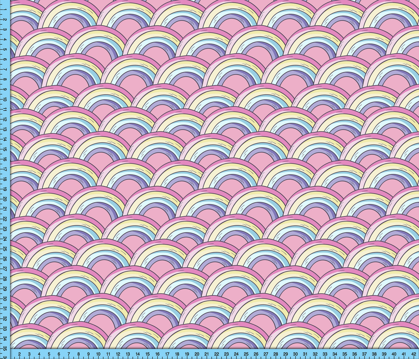 Rainbow Pink Fabric By The Yard, Pastel Colors Pink, Yellow and Blue Custom Printed on the fabric of your choice