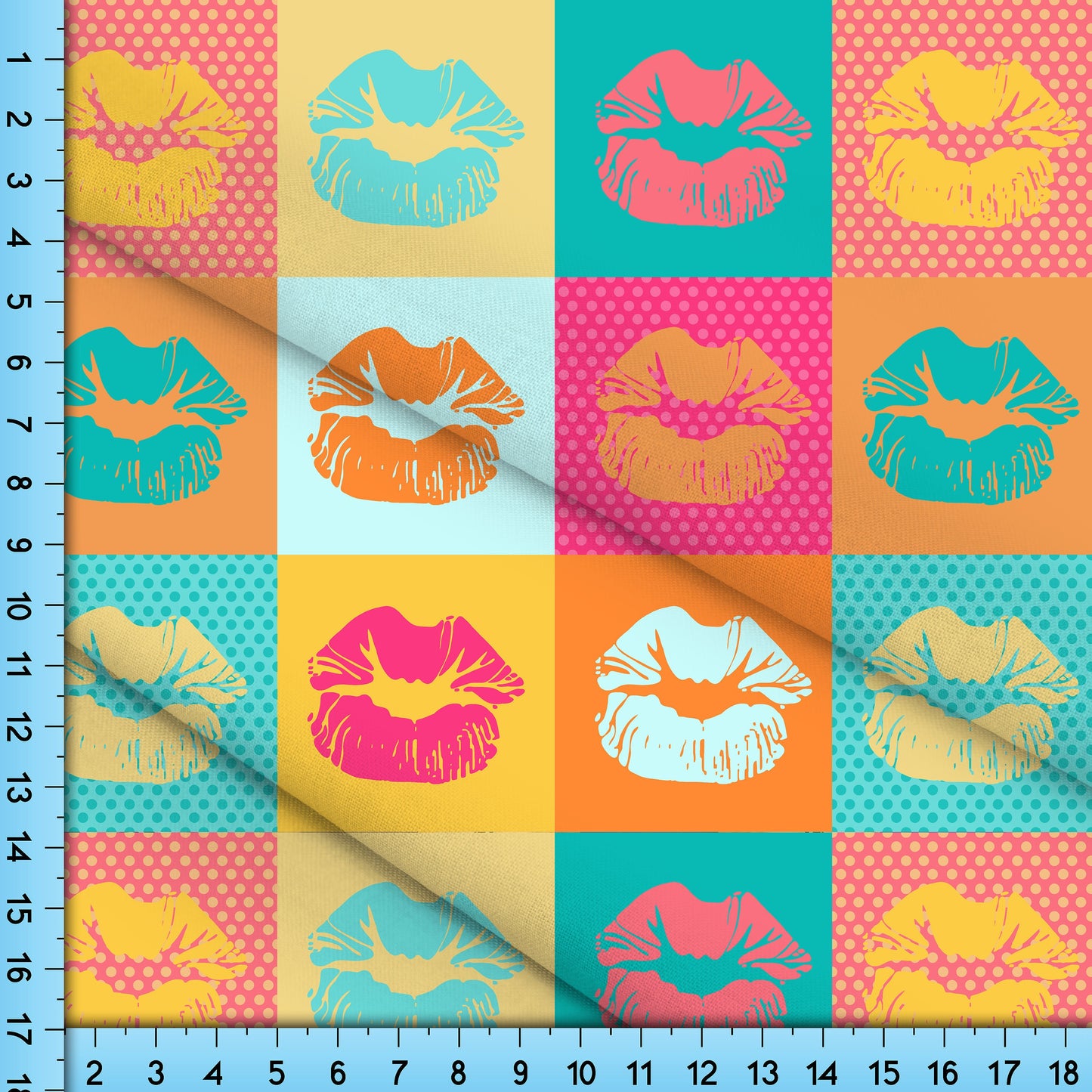 Pop Art Lips Fabric By The Yard, Pastel Fashion Colors Mouth Design Custom Printed on the fabric of your choice