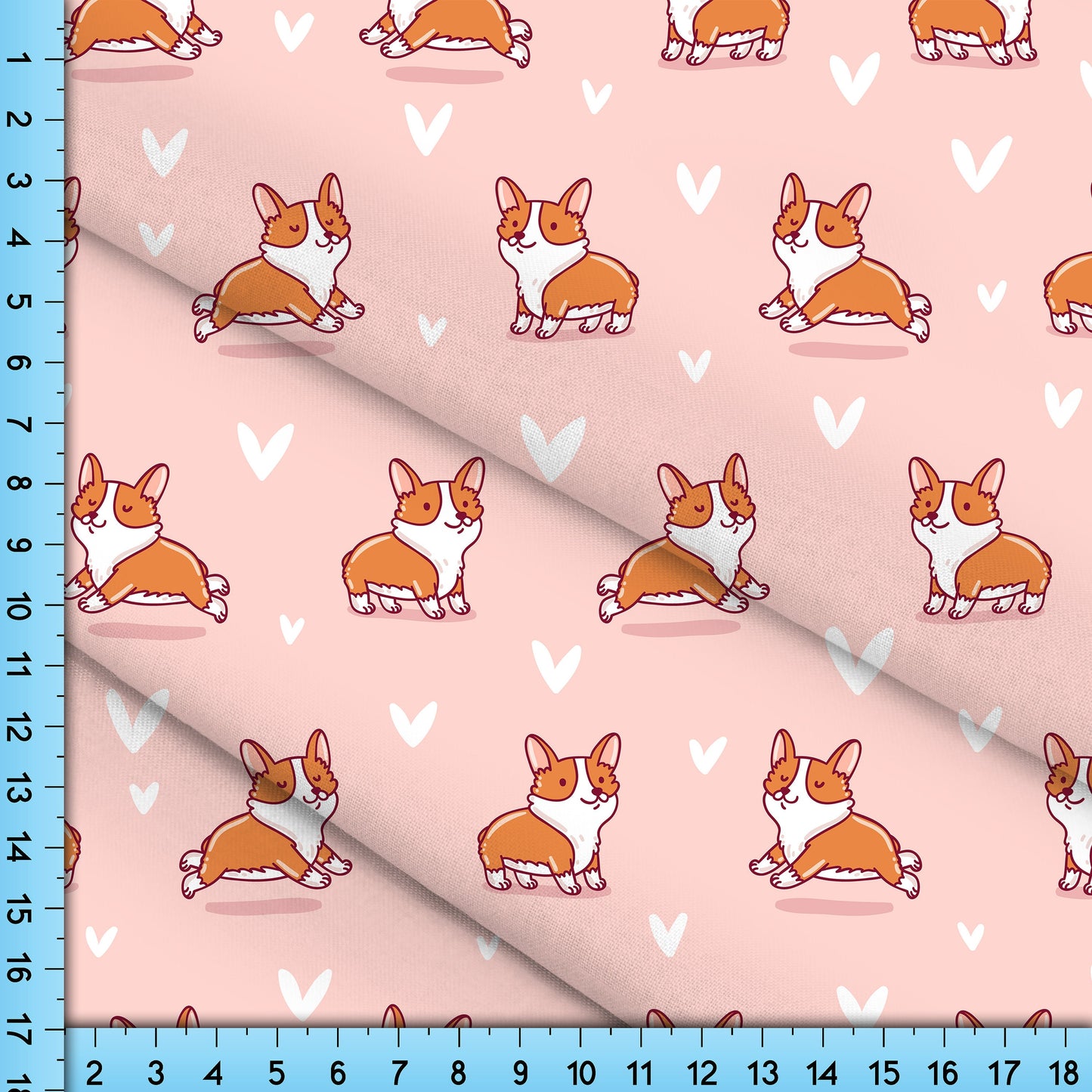 Corgi Dog Fabric By The Yard, Pink background design Custom Printed on the fabric of your choice