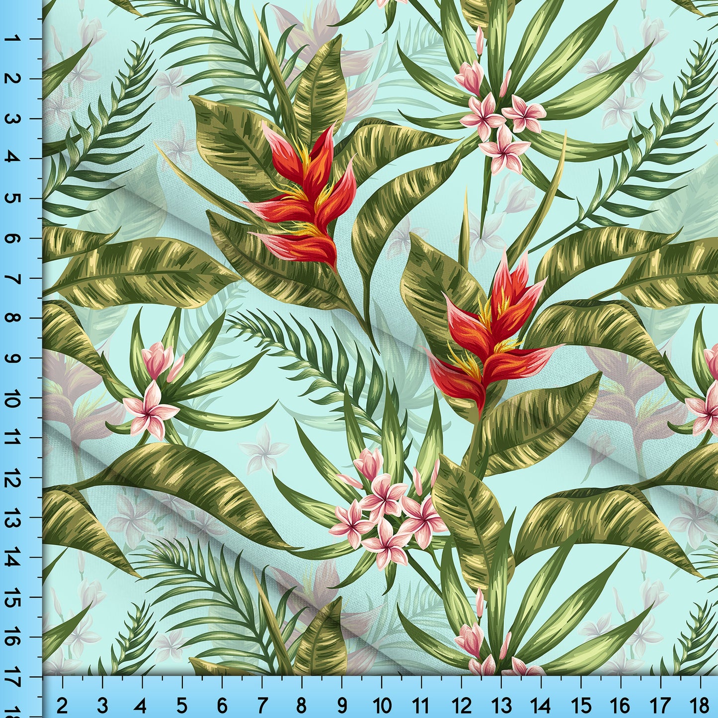 Ginger Flowers Fabric, Green Floral Pattern Printed By the Yard