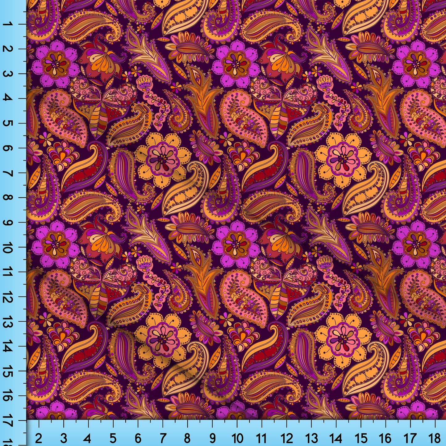 Paisley Floral Fabric By The Yard Printed on the fabric of your choice, Red Pink Orange Fashion Colors