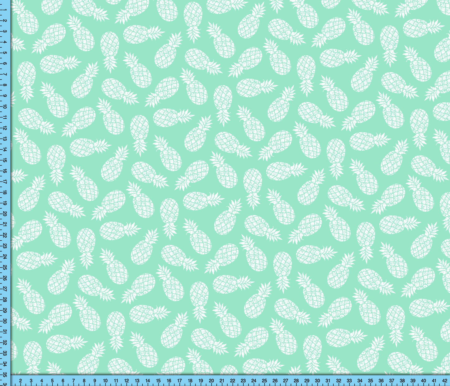 Turquoise Green Tropical Pineapple Fabric, Vintage Style Tropical Pattern print on choice of fabric By the Yard, Woodblock Etching Design