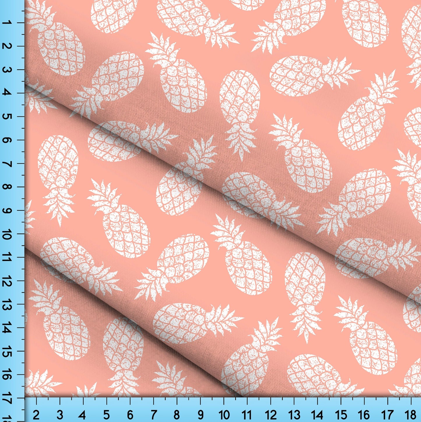 Pink Pineapple Fabric, Vintage Style Tropical Woodcut Print on choice of fabrics By the Yard