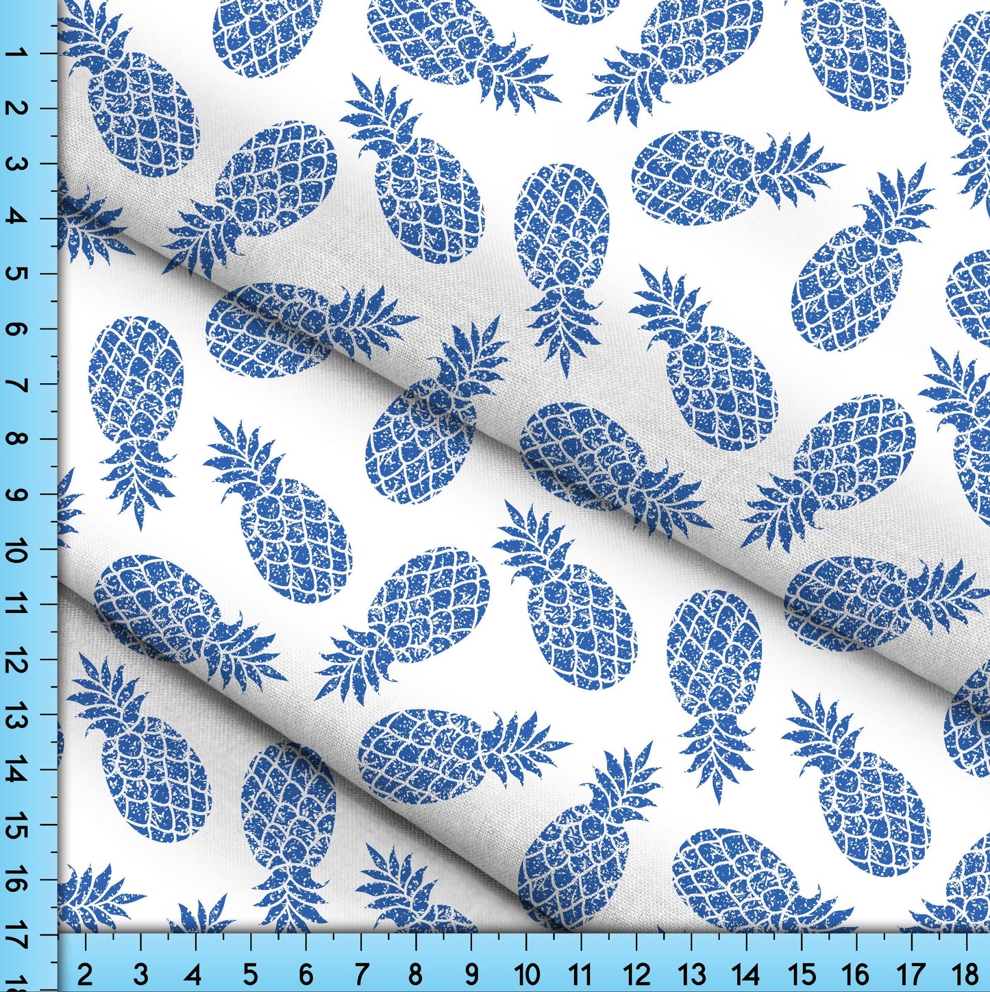 Vintage Style Tropical Pattern Printed on choice of Fabric By the Yard. Tropical Blue Pineapple Print Fabric