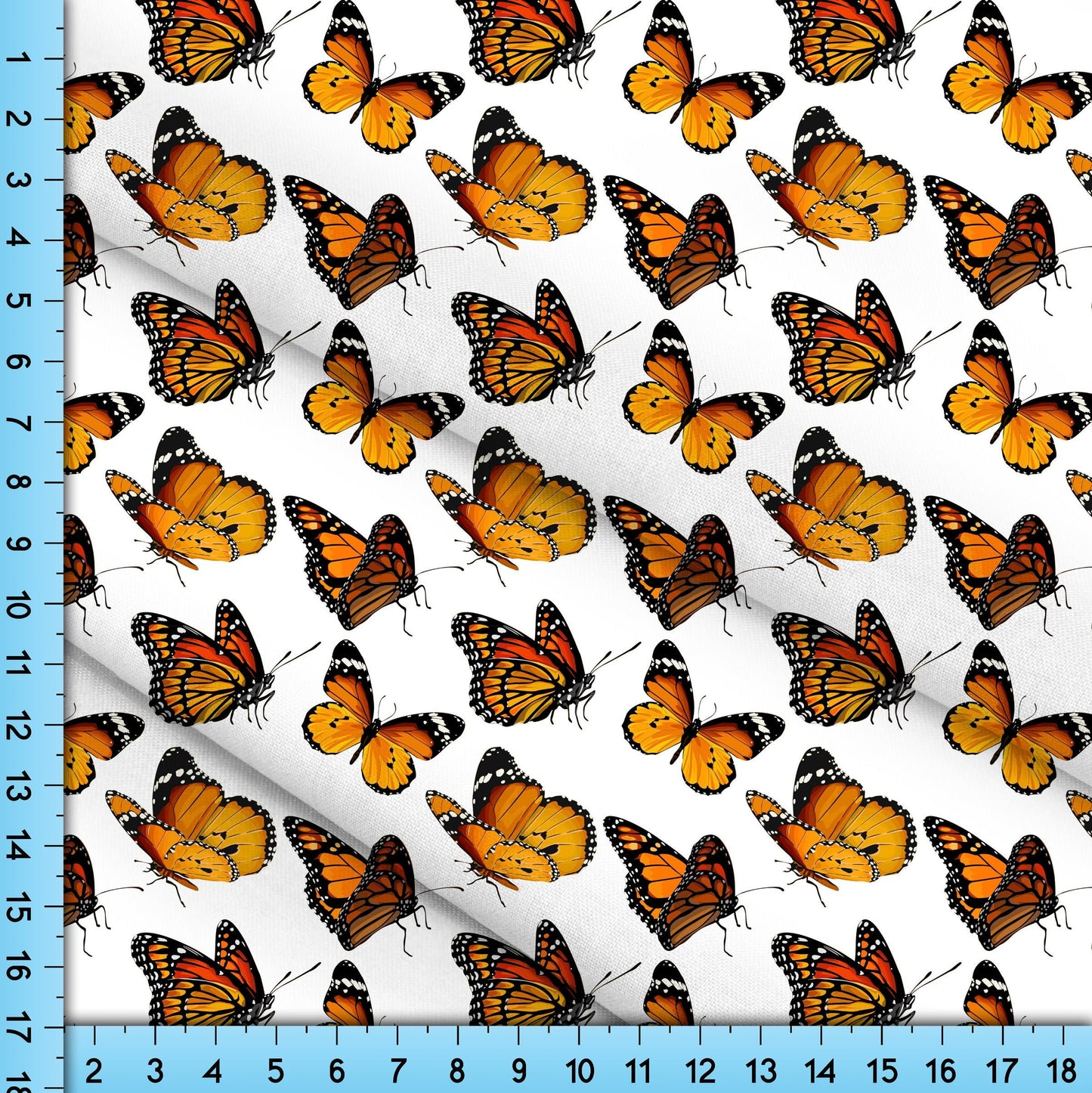 Orange Monarch Butterflies Fabric Printed by the Yard, Cottagecore Design for Crafts, Upholstery, Clothing
