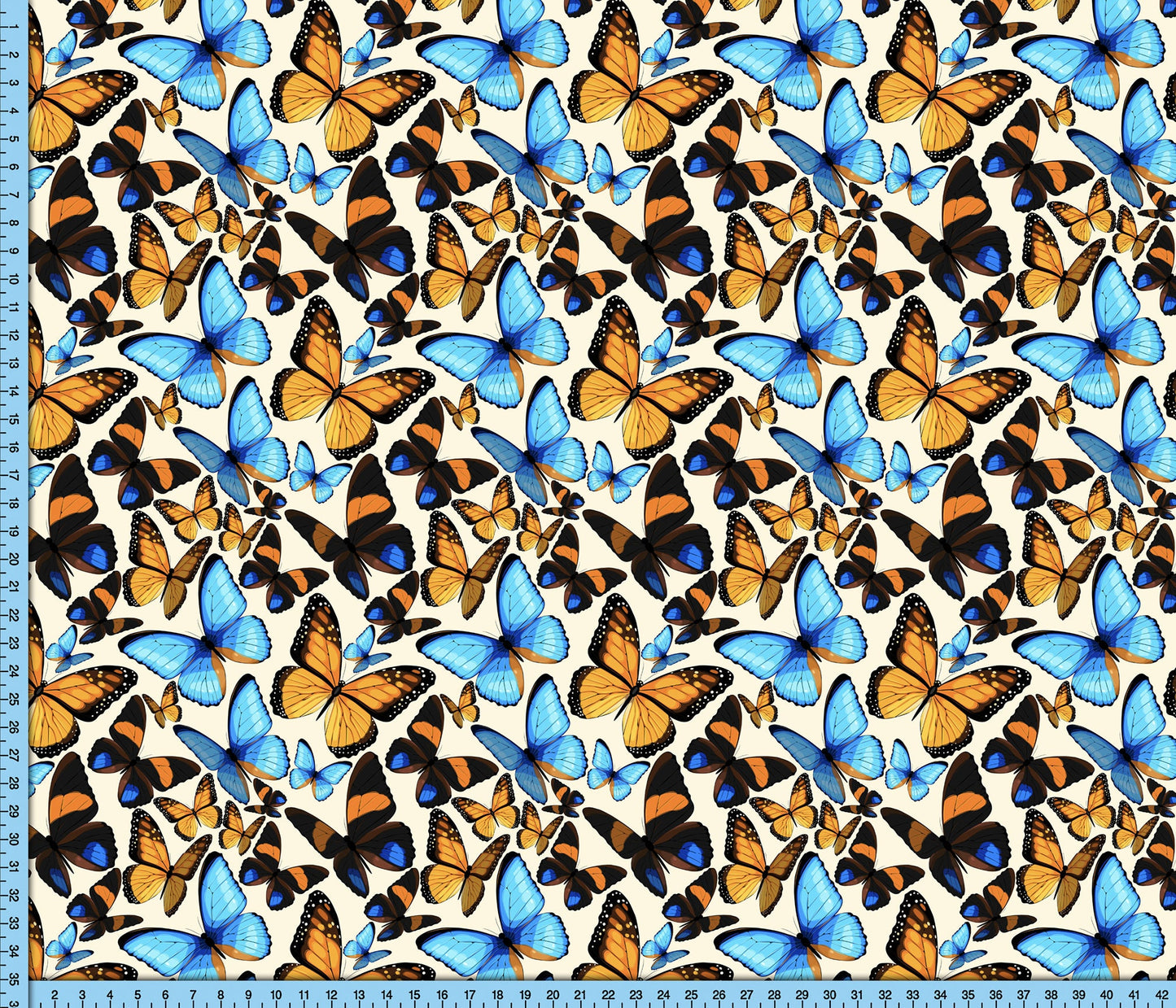 Butterflies Fabric Printed by the Yard, Orange and Blue Cottagecore Design for Crafts, Upholstery, Clothing