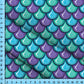 Mermaid Scales Fabric Blue, Purple, Green Deco Pattern Printed By the Yard. Satin, Poplin, Gabardine, Liverpool for Craft Projects.