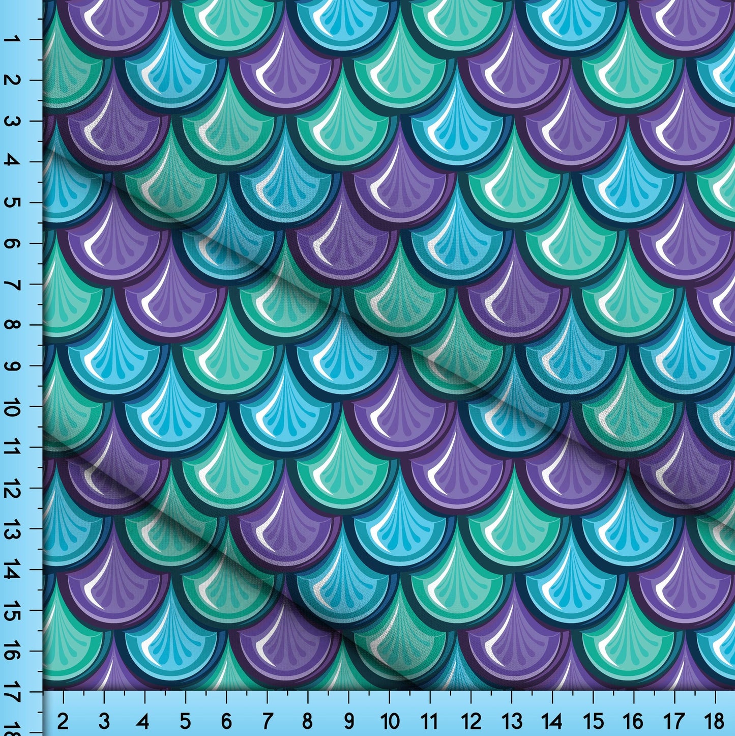 Mermaid Scales Fabric Blue, Purple, Green Deco Pattern Printed By the Yard. Satin, Poplin, Gabardine, Liverpool for Craft Projects.