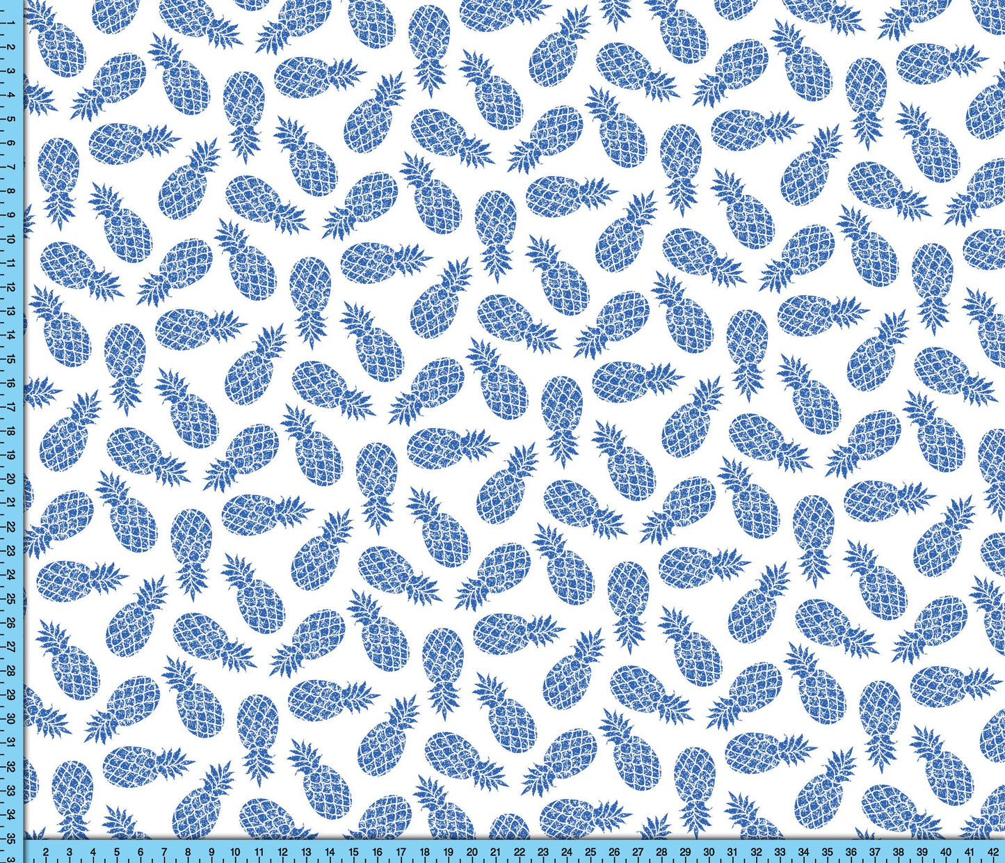 Vintage Style Tropical Pattern Printed on choice of Fabric By the Yard. Tropical Blue Pineapple Print Fabric