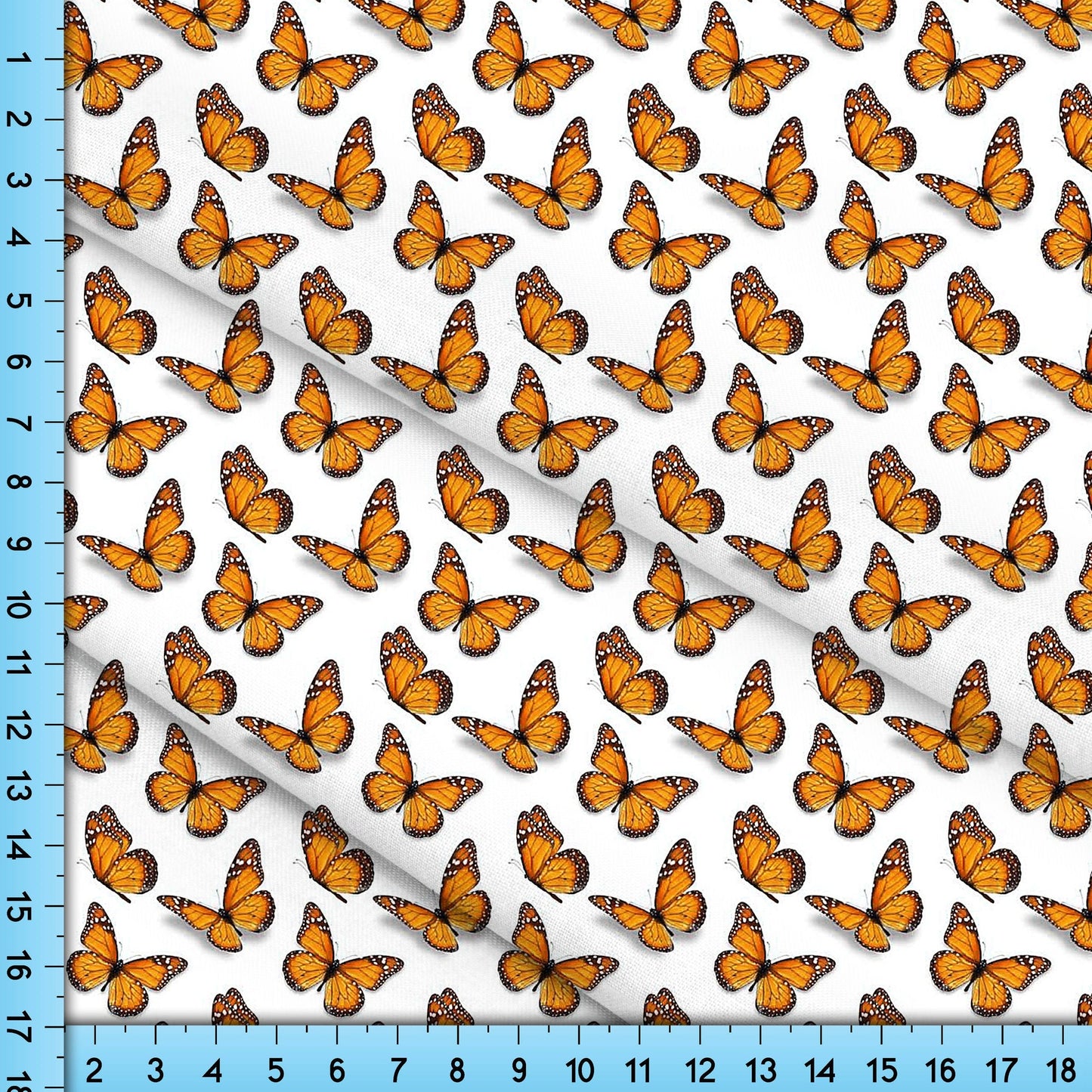 Monarch Butterfly Fabric, Orange Black Butterflies on White, Cottagecore Design for Crafts, Upholstery, Clothing