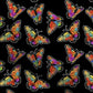 Rainbow Butterflies on Black Fabric By the Yard. Monarch Butterfly Pattern, Cottagecore Design for Crafts, Upholstery, Clothing