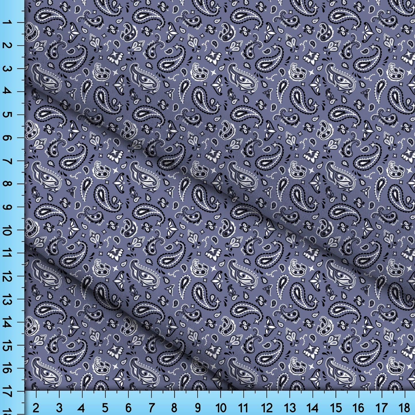 Blue Gray Paisley Bandana Fabric, Pastel Printed Cloth By the Yard