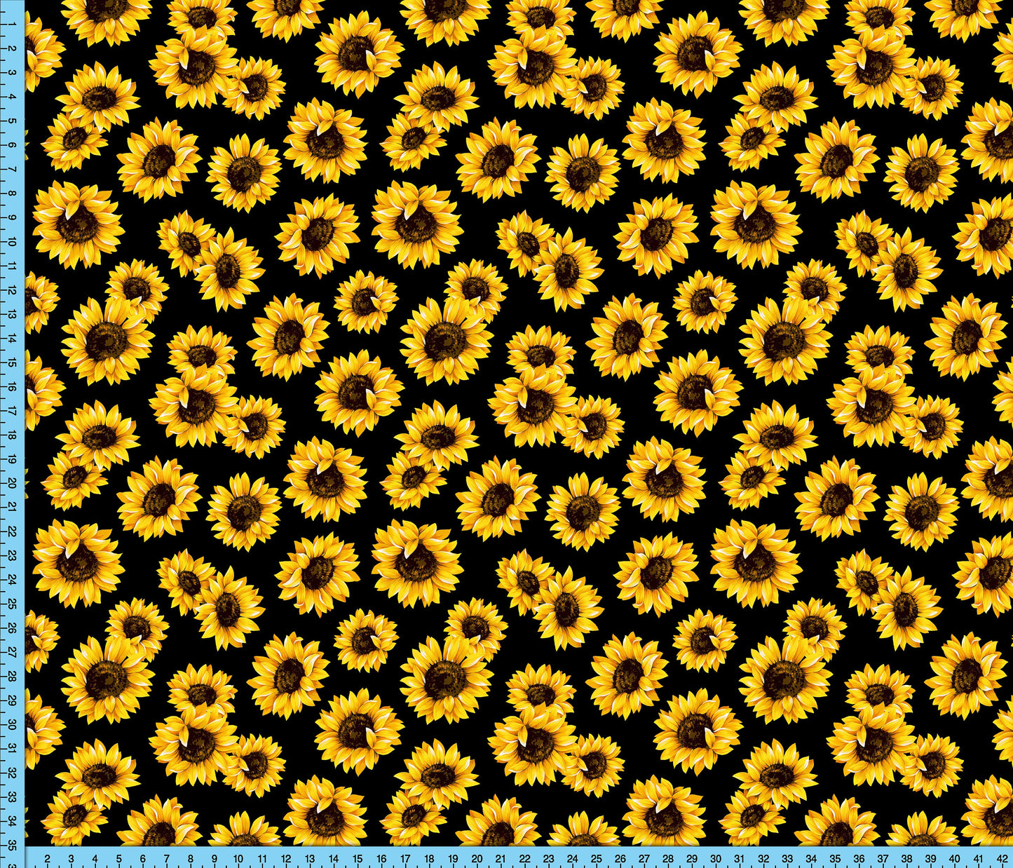 Sunflower Fabric By the Yard, Printed fabric of your choice featuring Wild Yellow Sunflowers on Black Background