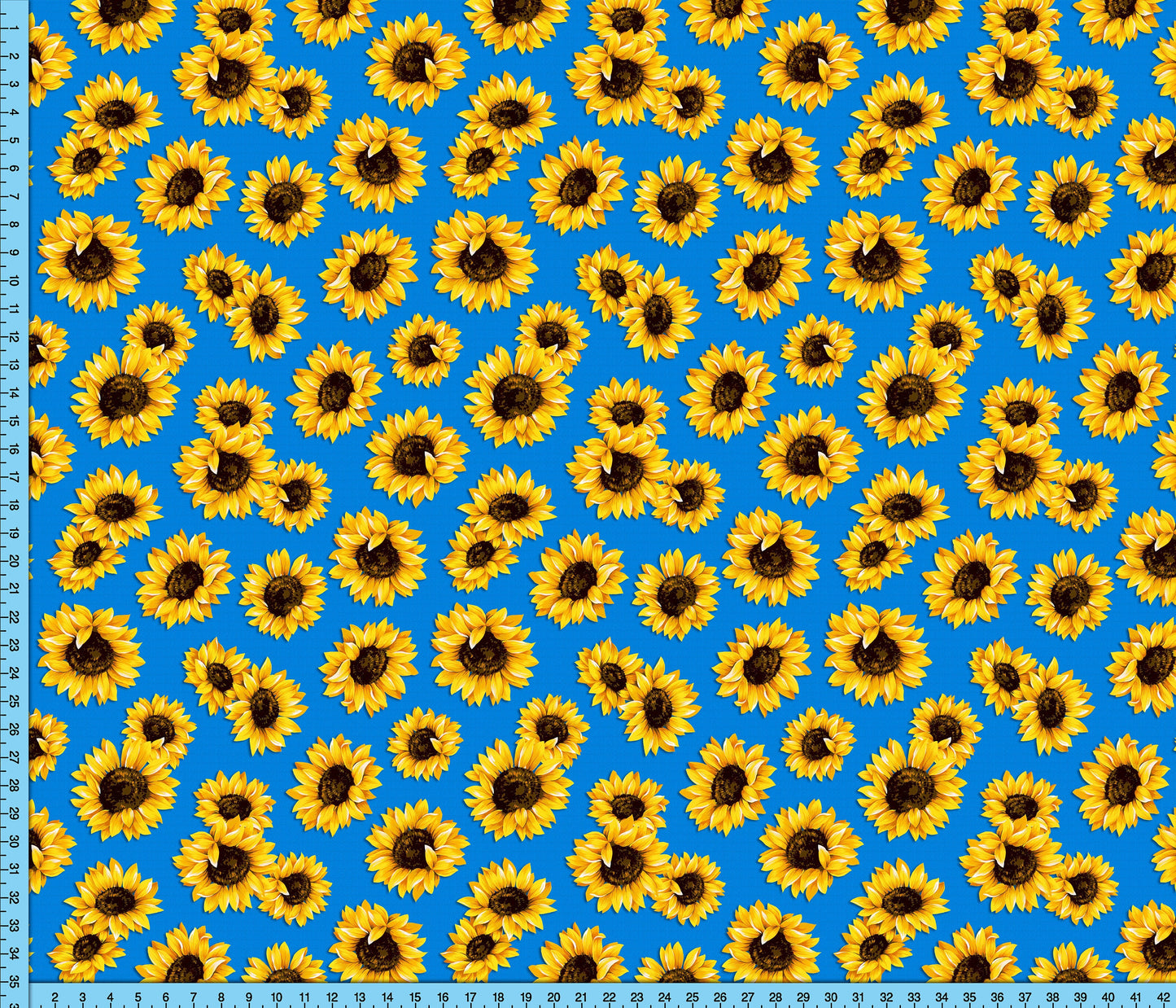 Sunflower Fabric on Blue Background, Printed By the Yard on your choice of fabrics