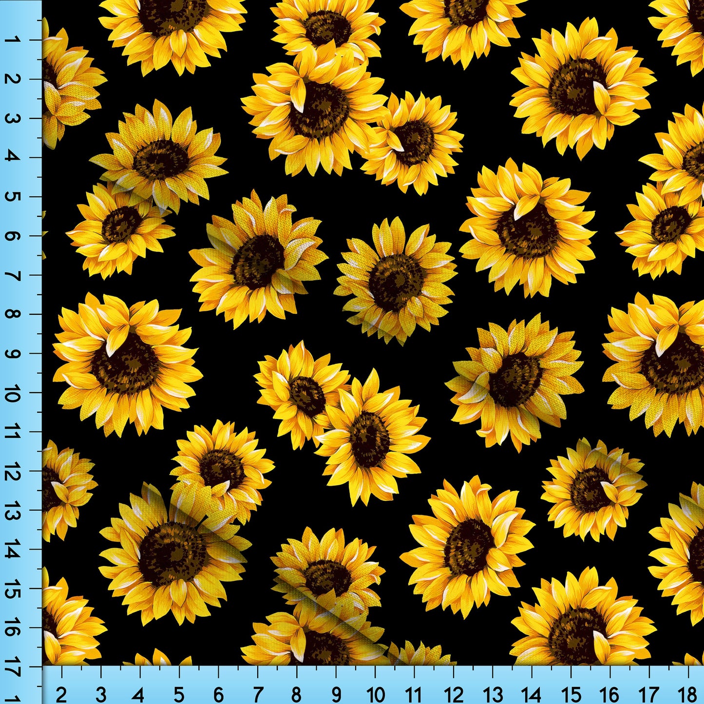 Sunflower Fabric By the Yard, Printed fabric of your choice featuring Wild Yellow Sunflowers on Black Background
