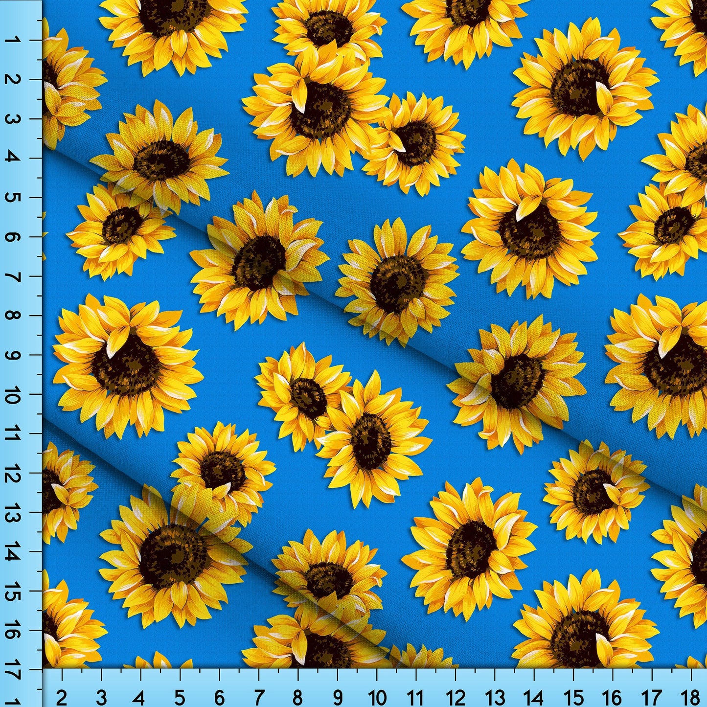 Sunflower Fabric on Blue Background, Printed By the Yard on your choice of fabrics