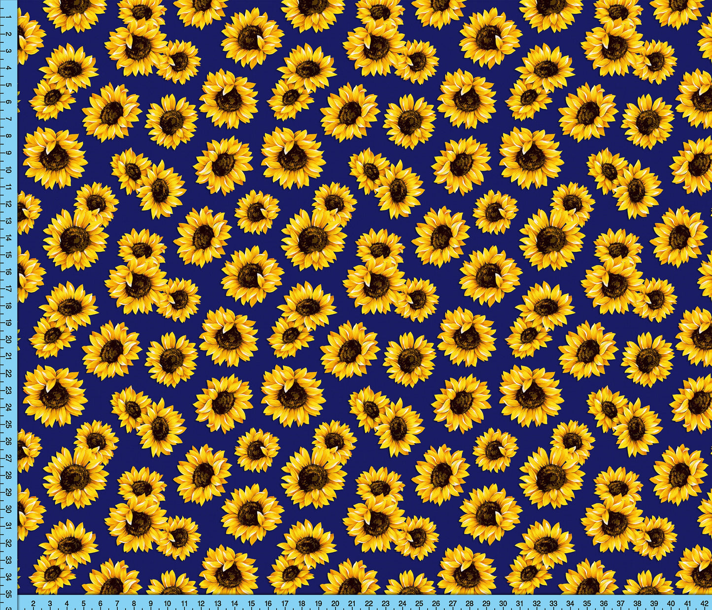 Sunflower Fabric Printed By the Yard on your choice of fabrics, Dark Blue Background,