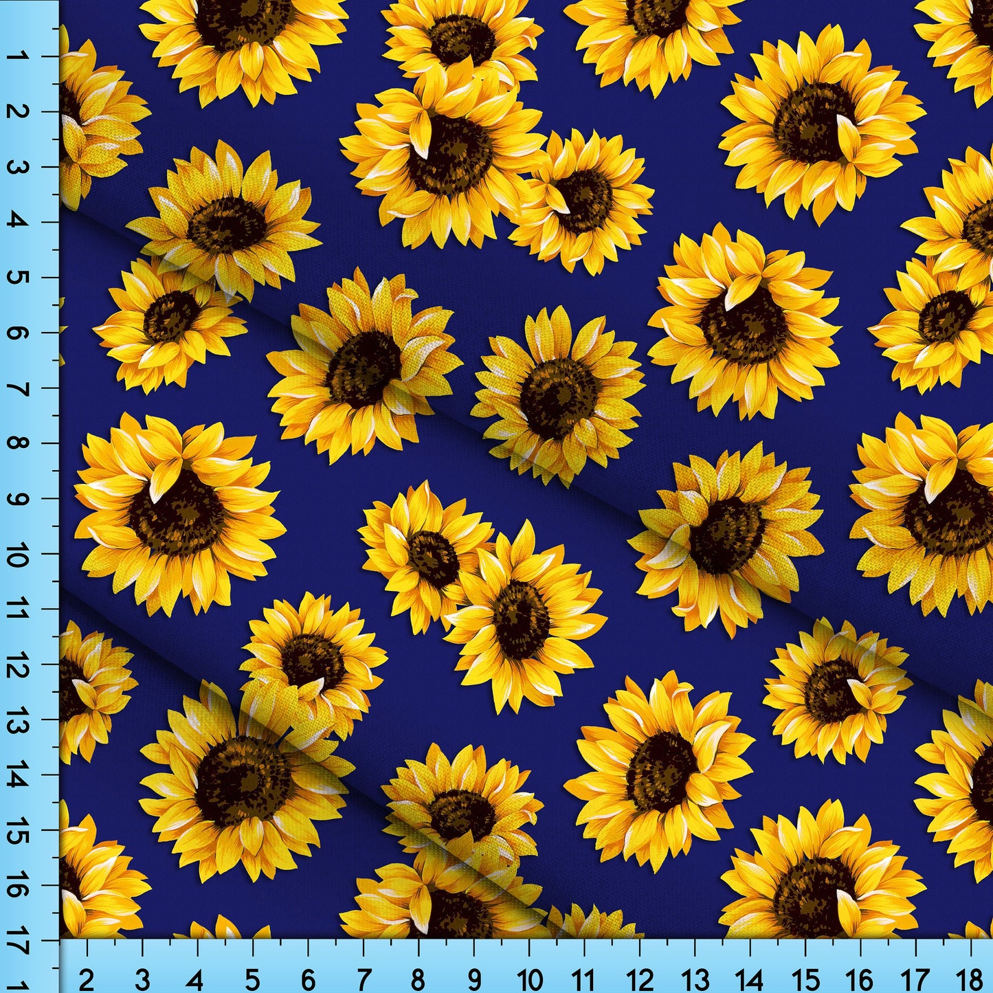 Sunflower Fabric Printed By the Yard on your choice of fabrics, Dark Blue Background,