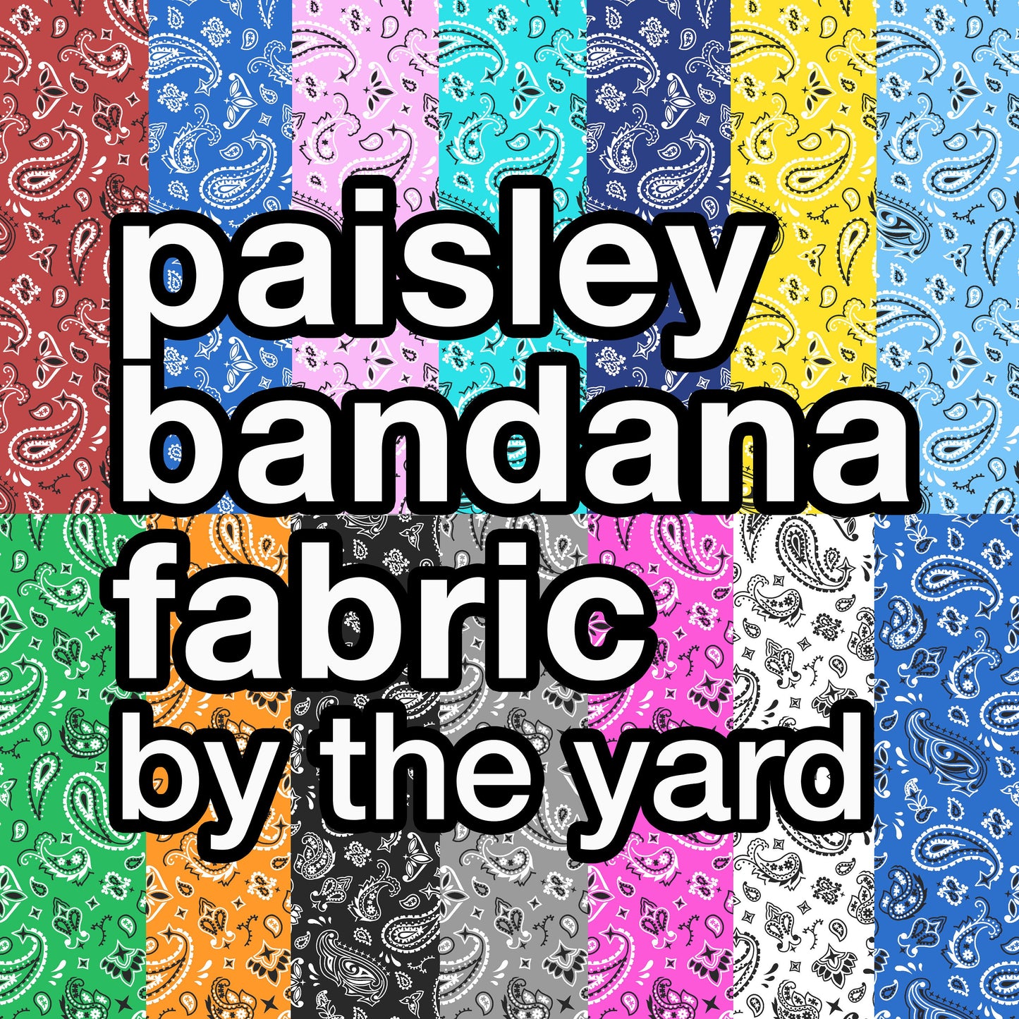 Bandana Paisley Fabric Print By the Yard, Choice of Colors for Boho Cowgirls and Cowboys