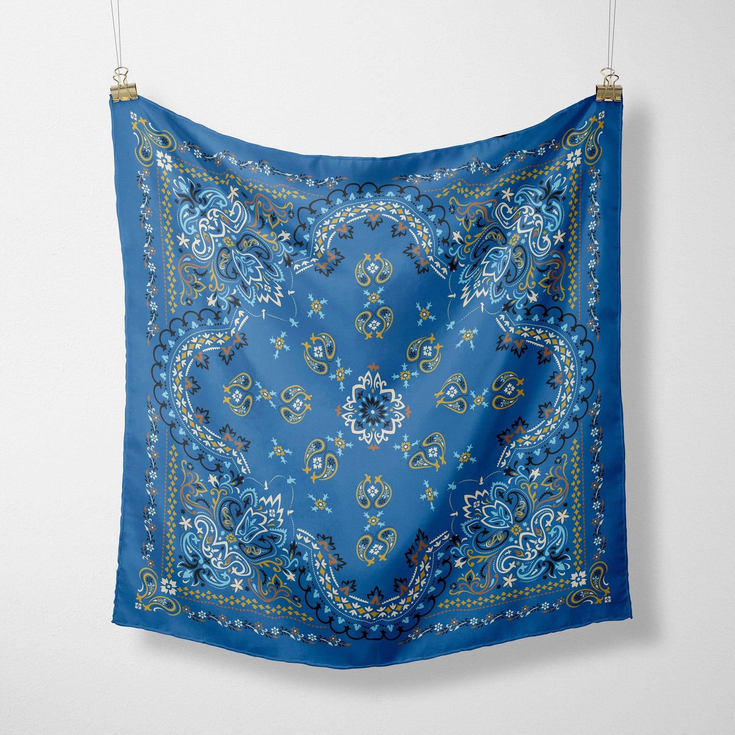 Ornate Blue Bandana, Chambray Royal Head Wrap, Hair Scarf or Sarong
