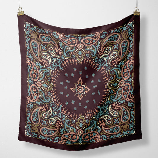 Paisley Bandana Brown Pastel Blue and Pink, Ornate Tie Top, Halter Top, Head Wrap or Hair Scarf