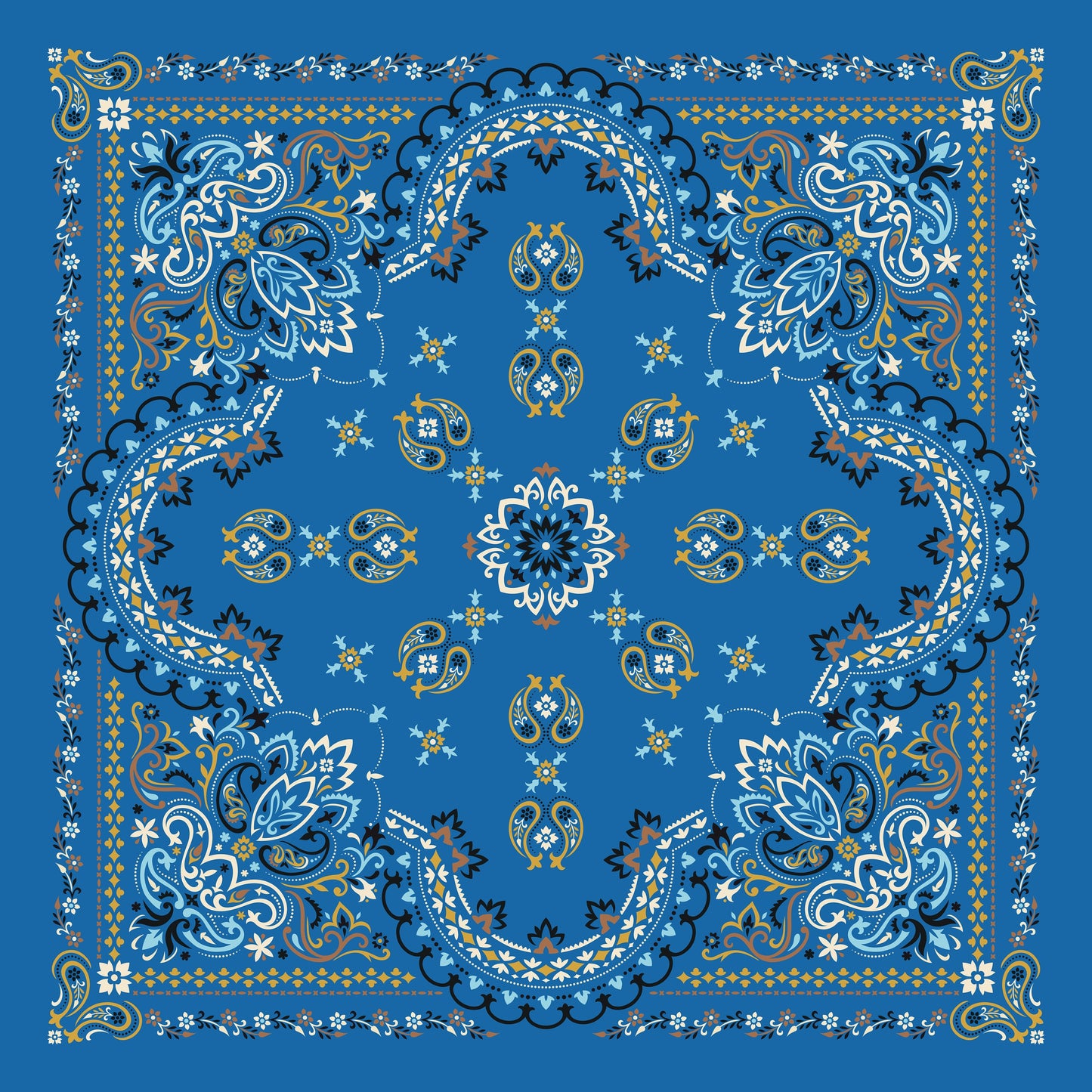 Ornate Blue Bandana, Chambray Royal Head Wrap, Hair Scarf or Sarong