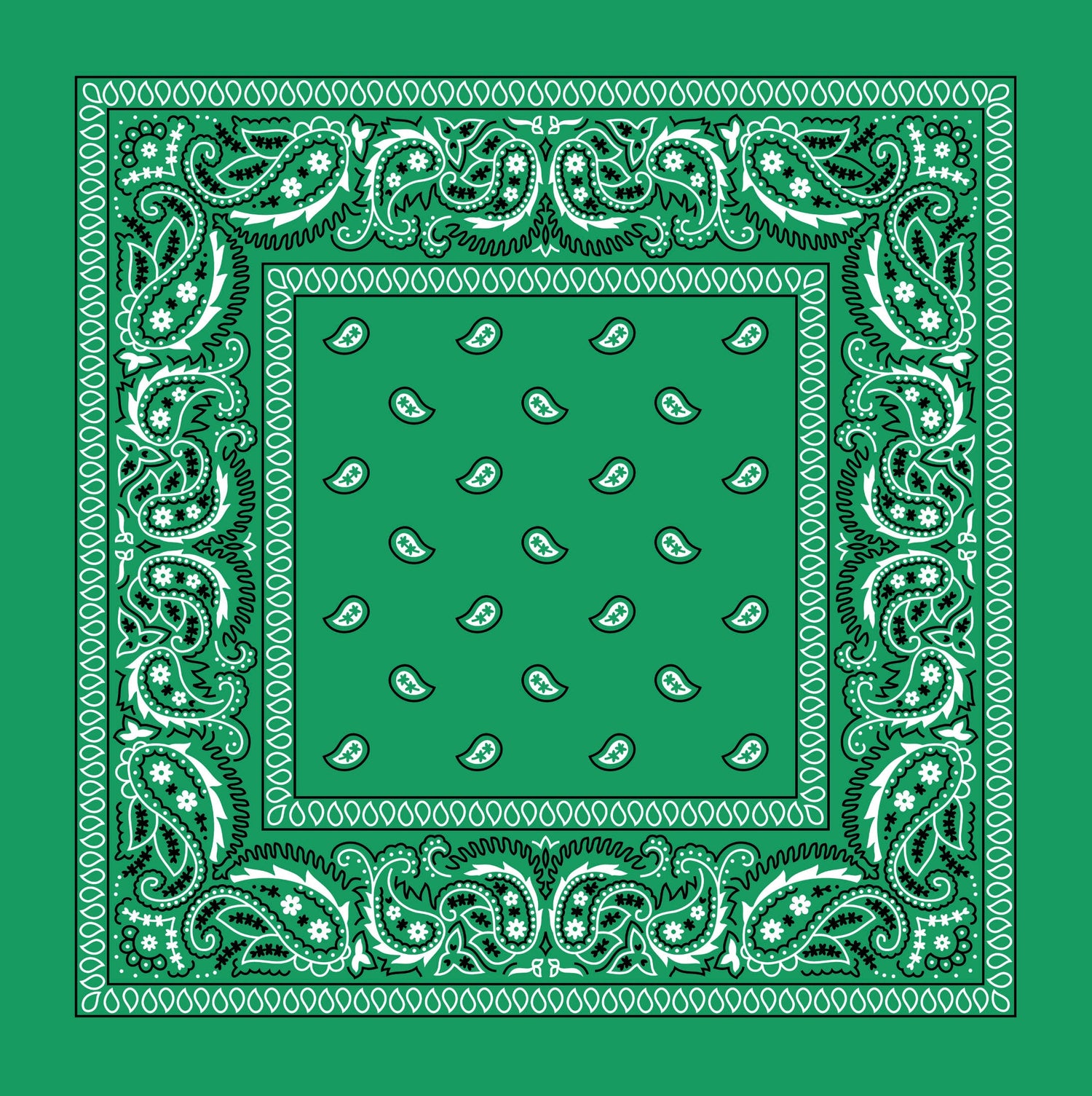 Green Paisley Bandana, Traditional Pattern Head Wrap or Hair Scarf