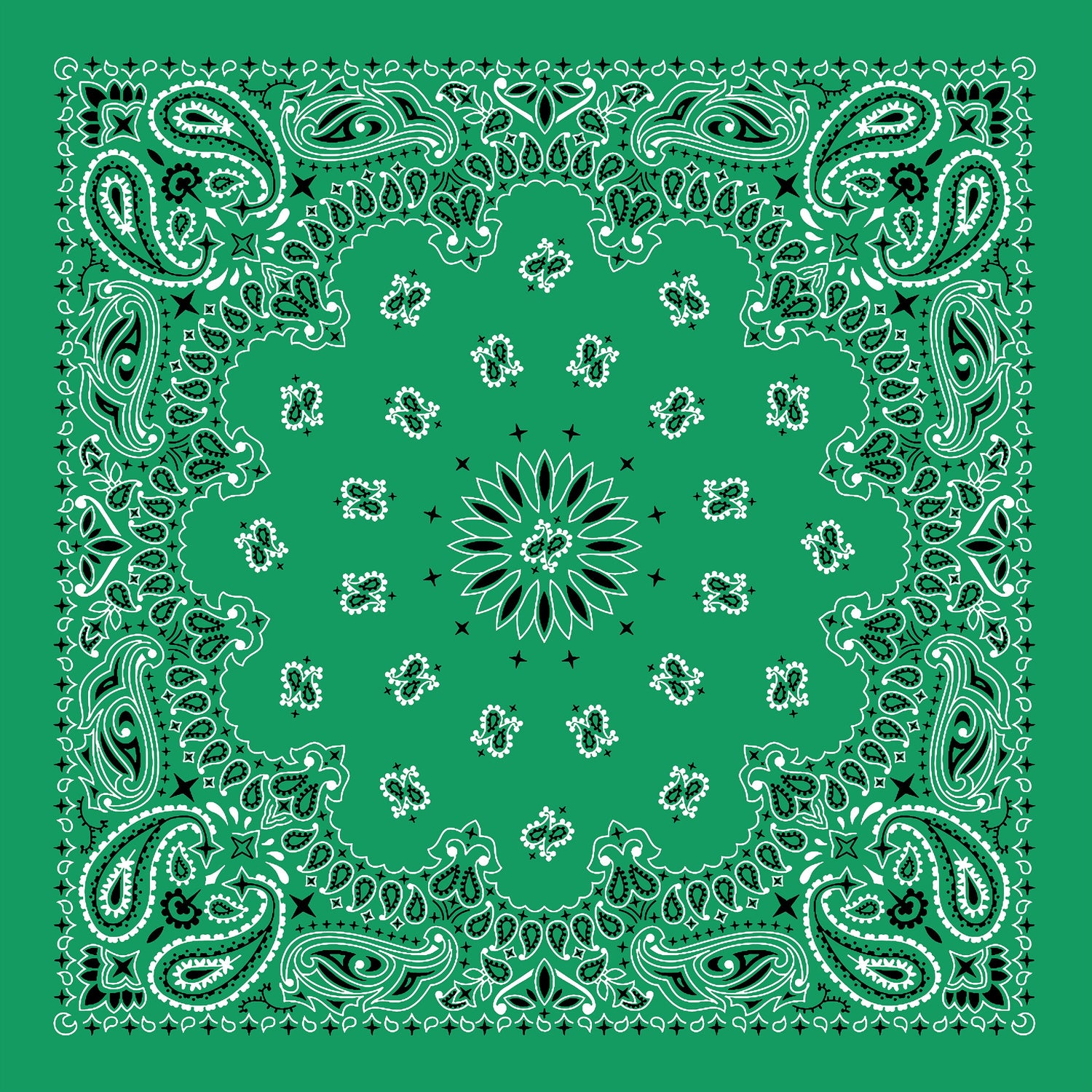 Green Paisley Bandana, Satin or Poplin with Traditional Pattern for a Head Wrap or Neck Scarf