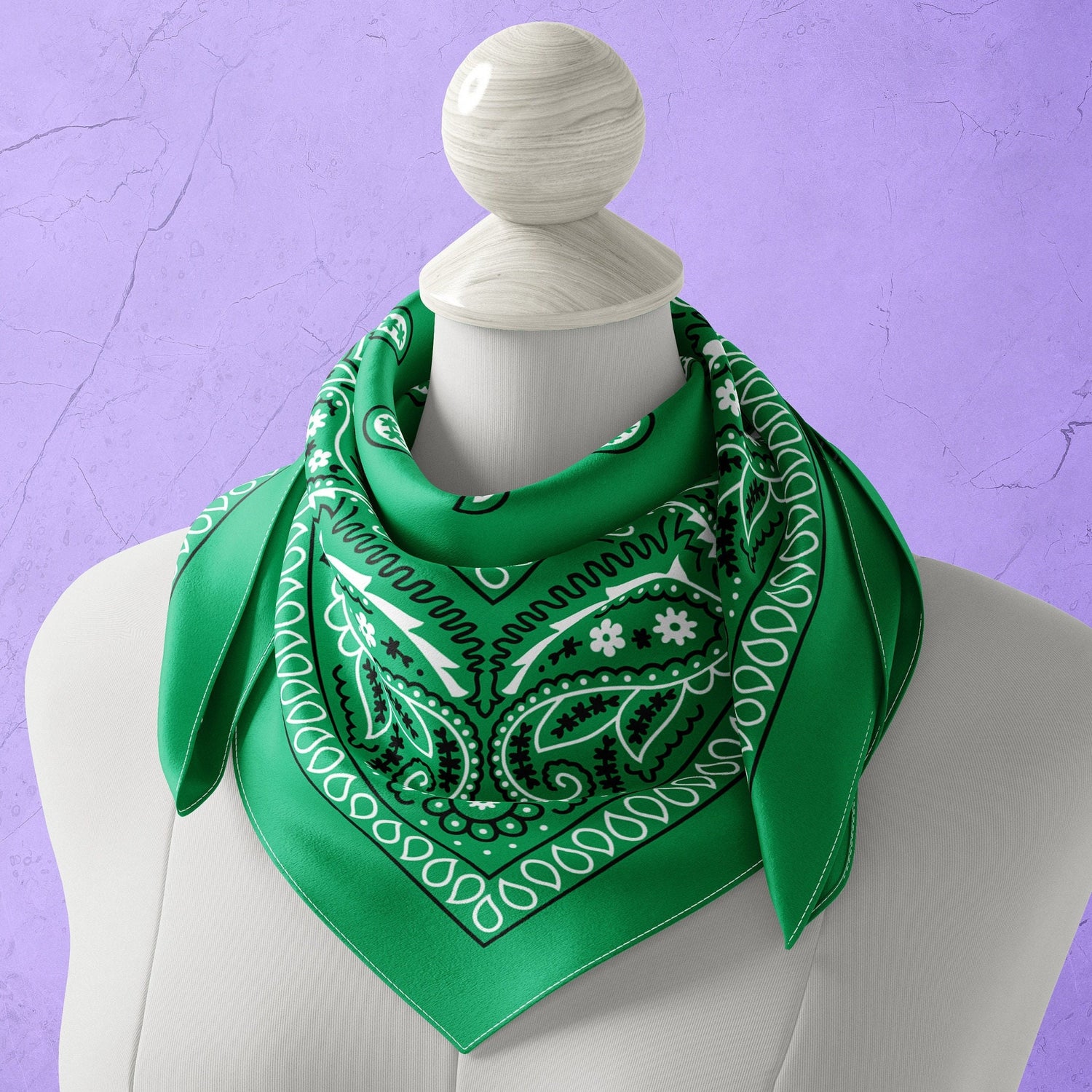 Green Paisley Bandana, Traditional Pattern Head Wrap or Hair Scarf