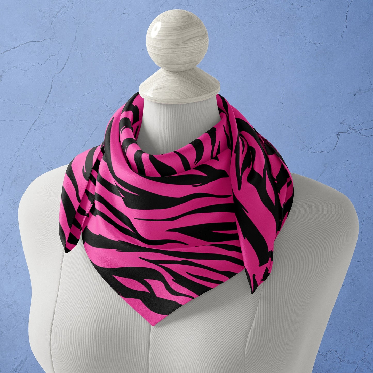 Pink Tiger Stripe Satin Bandana, Silky Hot Pink Turban Wrap Scarf for Head Wrap, Neckerchief, Hair Scarf, Neck Scarf or Hair Cover