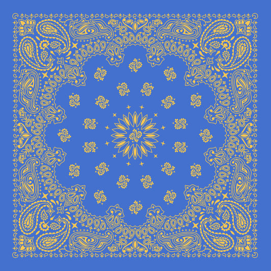 Blue Gold Paisley Bandana, Head Wrap, Neck Scarf or Hair Scarf