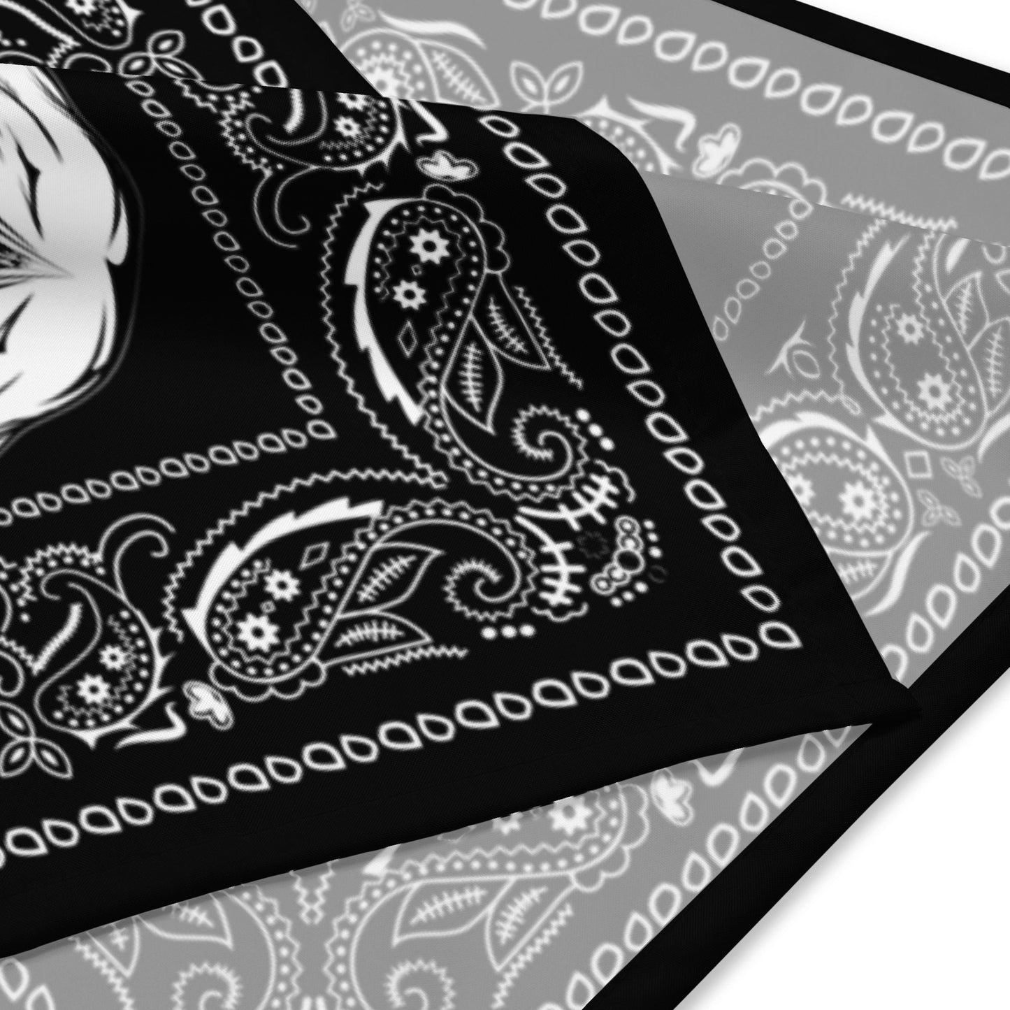 Black Bandana with Skulls and  Paisley Border, Head Wrap for Rockers or Neck Scarf for a Goth Costume